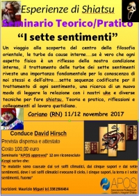 I Sette Sentimenti - Il trattamento Shiatsu nell’armonia dei sette sentimenti -“Evento Apos Approved”- Coriano (Rimini) 11/12 Novembre 2017