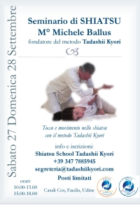 Tocco e Movimento nello Shiatsu, Metodo TADASHII KYORI - Shiatsu School Tadashii Kyori -&ldquo;Evento Apos Approved&rdquo;- Cividale del Friuli 27-28 Settembre 2025